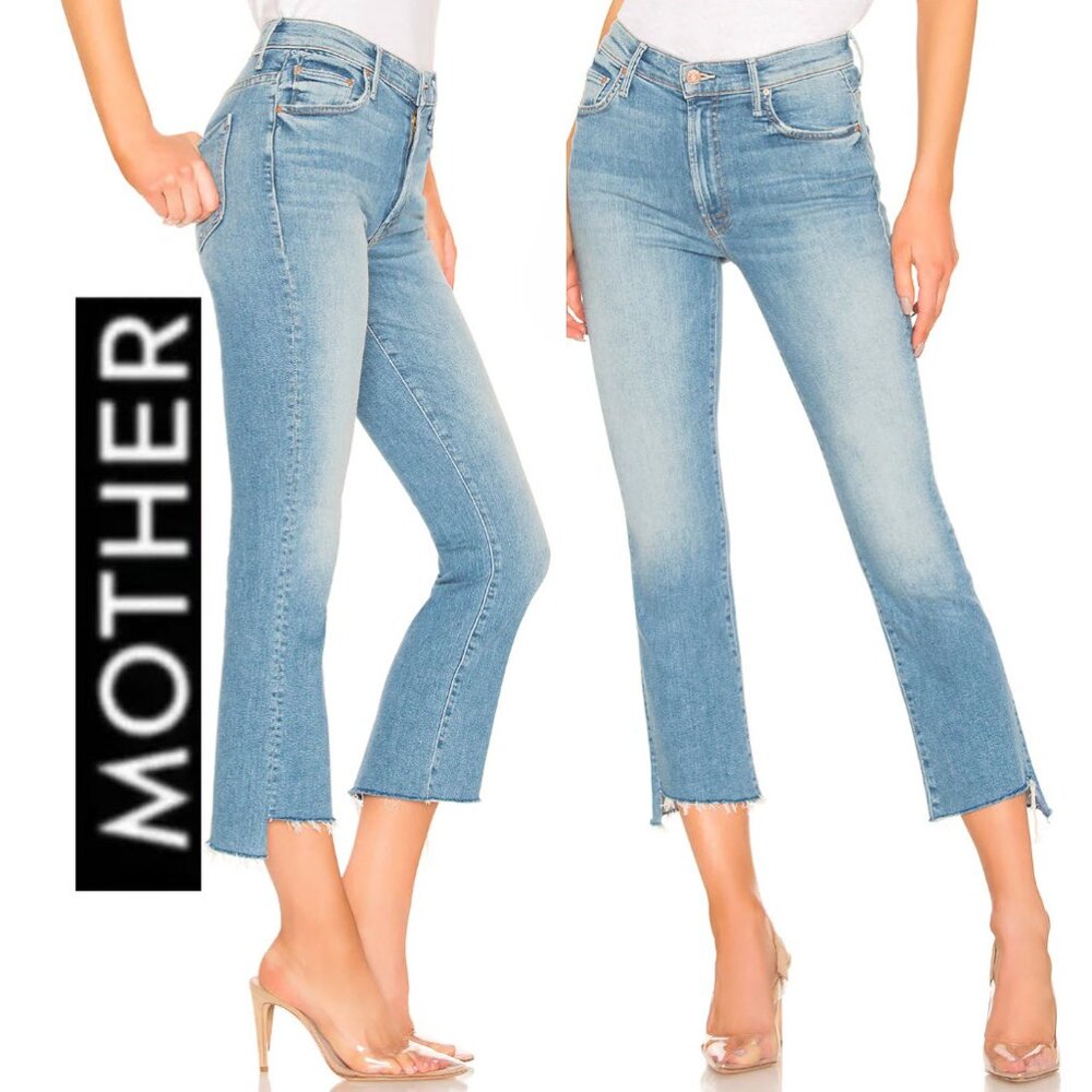 MOTHER Insider Crop Step Fray Flare Jeans Size 24 Light Wash Shoot to Thrill